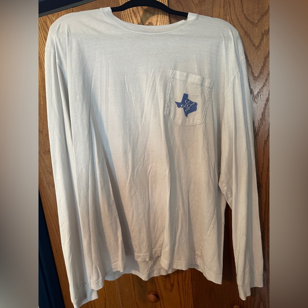 White Long Sleeve Shirt with Blue Logo